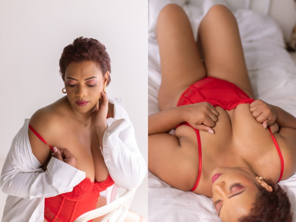 pretoria boudoir photographer captures woman in her 40s in red lingerie with timeless confidence